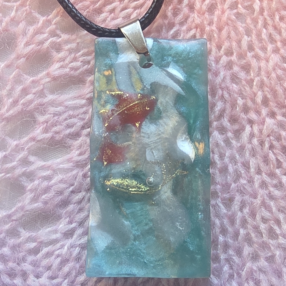 Goldfish Water Pendant 18" Adjustable Cord Necklace Pond / Beach Fish Scene